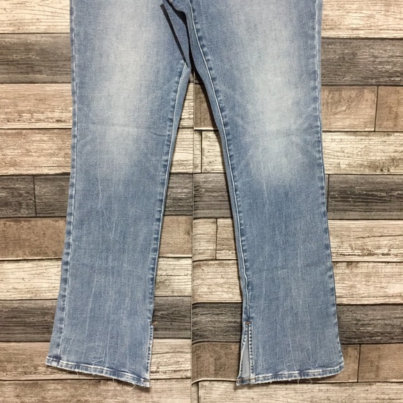 Express Skyscraper Mid Rise Jeans Women’s L Short 12/14/16 Blue Split Hem - Picture 9 of 10